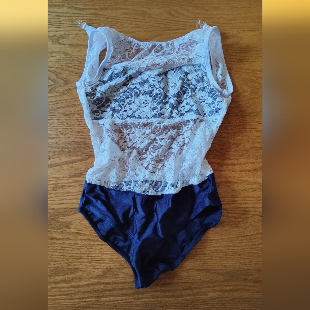 HDW Dance Lace White And Blue Leotard